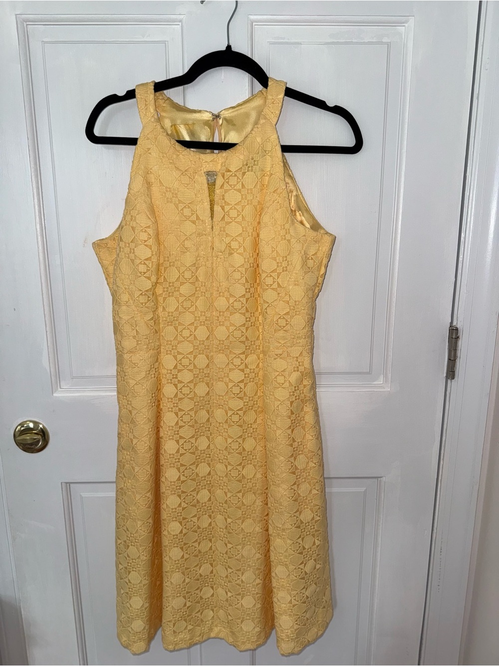 White House Black Market Yellow Lace Fit-and-Flare Dress